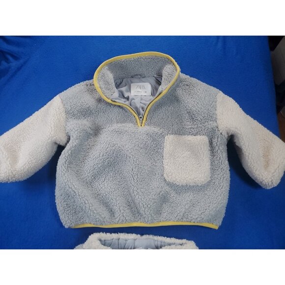 ZARA Toddler Fleece Coat Pants Set 2-3 T,  Grey White Yellow - Picture 2 of 14
